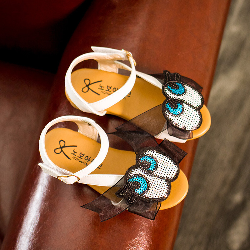 2016年夏季兒童涼鞋女童公主鞋露趾沙灘眼睛亮片平底鞋韓版 紫色 22